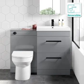 Avon Stone Grey Combination Basin Drawer and Miami Toilet 1100mm - Black Accents