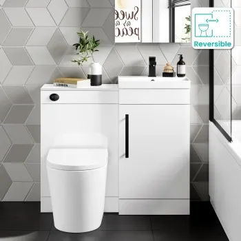 Avon Gloss White Combination Vanity Basin and Boston Toilet 950mm - Black Accents