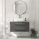 Omaha Slate Grey Wall Hung Drawer Vanity with Marble Top & Curved Counter Top Basin 1000mm - Brushed Brass Accents
