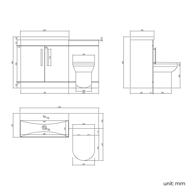 Avon Stone Grey Combination Vanity Basin and Miami Toilet 1300mm - Black Accents