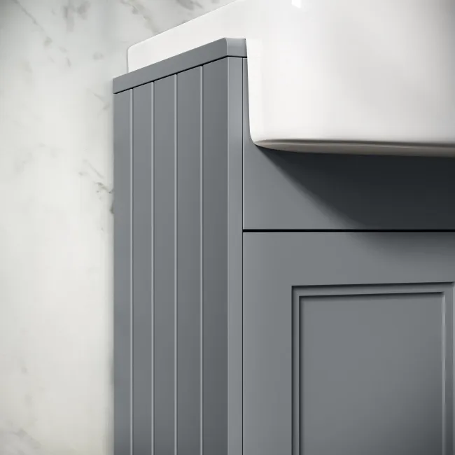 Monaco Dove Grey Combination Vanity Basin and Boston Toilet 1200mm - Brass Knurled Handles