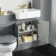 Monaco Dove Grey Combination Vanity Basin and Hudson Toilet with Wooden Seat 1200mm - Brushed Brass Accents