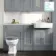 Monaco Dove Grey Combination Vanity Basin with Marble Top and Hudson Toilet with Wooden Seat 1500mm - Brushed Brass Accents