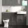Monaco Graphite Grey Combination Vanity Basin with Marble Top and Hudson Toilet with Wooden Seat 1500mm - Brushed Brass Accents