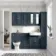 Monaco Inky Blue Combination Vanity Basin and Hudson Toilet with Wooden Seat 1500mm - Brushed Brass Accents