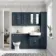 Monaco Inky Blue Combination Vanity Basin with Marble Top and Hudson Toilet with Wooden Seat 1500mm - Brushed Brass Accents