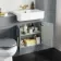 Monaco Dove Grey Combination Vanity Basin and Hudson Toilet with Wooden Seat 1200mm - Brass Knurled Handles