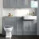 Monaco Dove Grey Combination Vanity Basin and Hudson Toilet with Wooden Seat 1500mm - Brass Knurled Handles