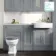 Monaco Dove Grey Combination Vanity Basin with Marble Top and Hudson Toilet with Wooden Seat 1500mm - Brass Knurled Handles