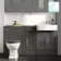 Monaco Graphite Grey Combination Vanity Basin and Hudson Toilet with Wooden Seat 1500mm - Brass Knurled Handles
