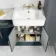 Monaco Inky Blue Combination Vanity Basin with Marble Top and Hudson Toilet with Wooden Seat 1500mm - Brass Knurled Handles