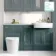 Monaco Midnight Green Combination Vanity Basin with Marble Top and Boston Toilet 1500mm - Brass Knurled Handles