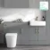 Harper Stone Grey Combination Vanity Basin and Tucson Toilet 1500mm - Brushed Brass Accents
