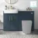 Harper Navy Blue Basin Vanity with Marble Top & Back To Wall Unit 1200mm (Excludes Toilet) - Brushed Brass Accents