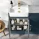 Harper Navy Blue Combination Vanity Basin with Marble Top & Houston Toilet 1000mm - Brushed Brass Accents
