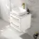 Omaha Gloss White Wall Hung Drawer Vanity with Marble Top & Curved Counter Top Basin 600mm - Brushed Brass Accents