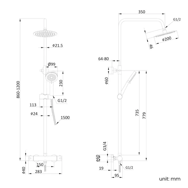 Chrome Round Thermostatic Shower