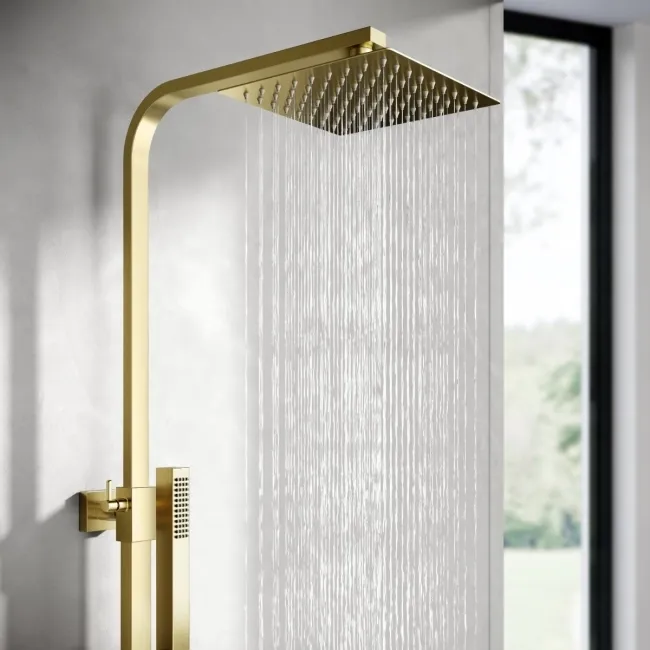 Brushed Brass Square Thermostatic Shower