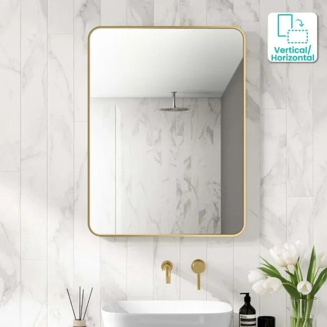 Essence Brushed Brass Rectangular Bathroom Mirror 800x600mm