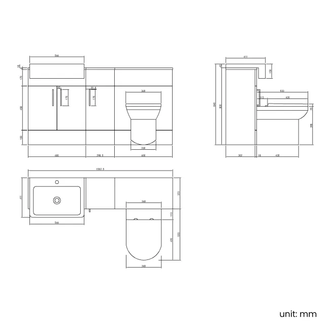 Harper Stone Grey Combination Vanity Basin and Miami Toilet 1500mm