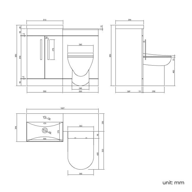 Avon Stone Grey Combination Vanity Basin and Aruba Toilet 1000mm