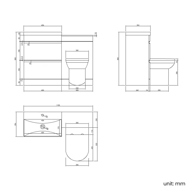Trent Gloss White Combination Basin Drawer and Miami Toilet 1100mm