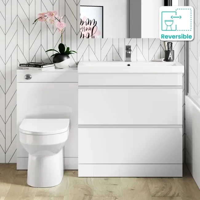 Trent Gloss White Combination Basin Drawer and Miami Toilet 1300mm