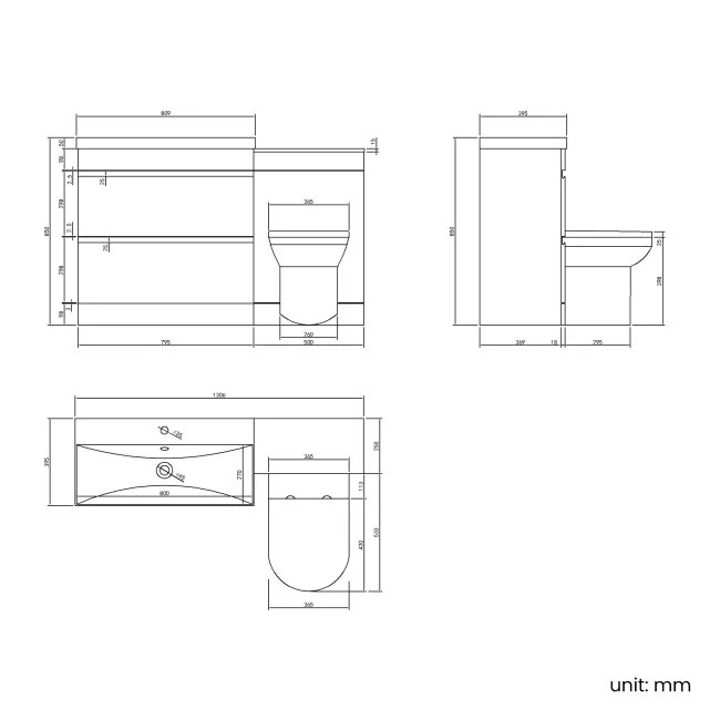 Trent Stone Grey Combination Basin Drawer and Miami Toilet 1300mm