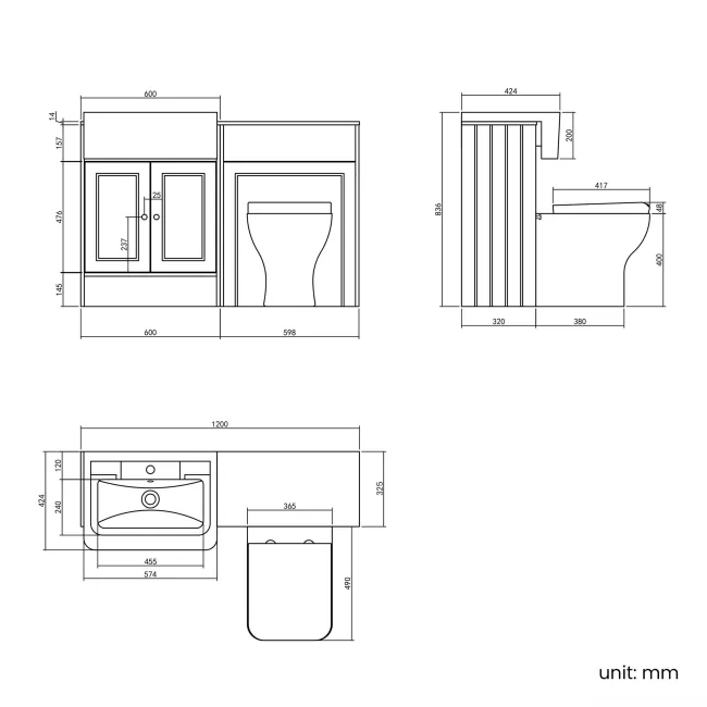 Monaco Graphite Grey Combination Vanity Traditional Basin with Marble Top & Atlanta Toilet 1200mm