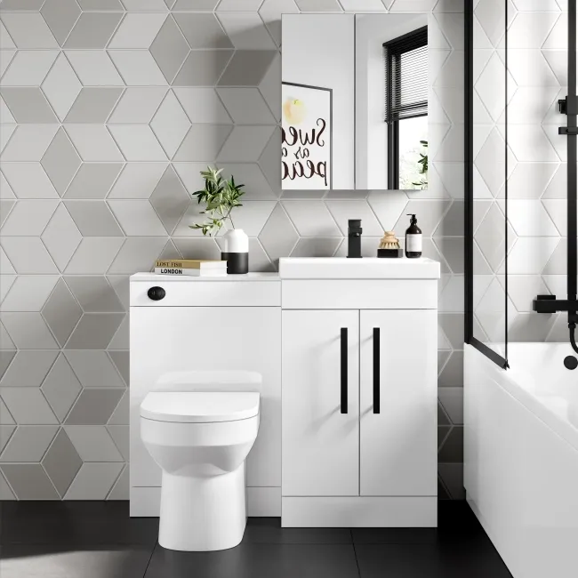 Avon Gloss White Combination Vanity Basin and Miami Toilet 1000mm - Black Accents