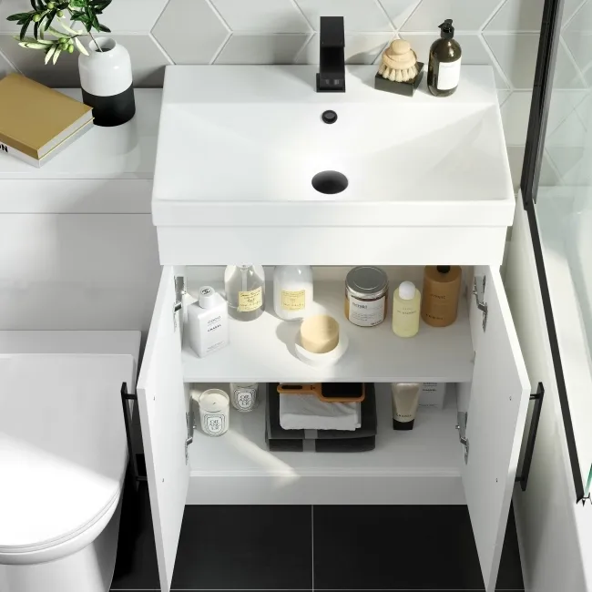 Avon Gloss White Combination Vanity Basin and Aruba Toilet 1100mm - Black Accents