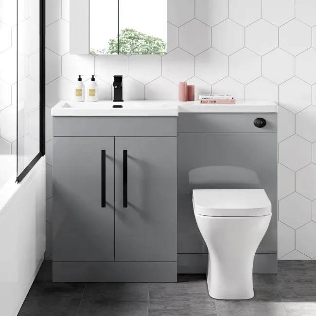 Avon Stone Grey Combination Vanity Basin and Atlanta Toilet 1100mm - Black Accents - Left Handed