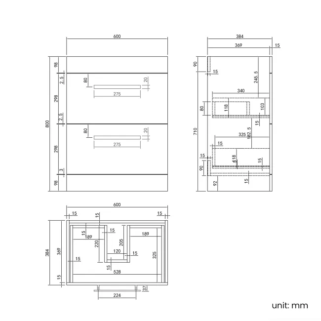Avon Stone Grey Combination Basin Drawer and Aruba Toilet 1100mm - Black Accents - Left Handed