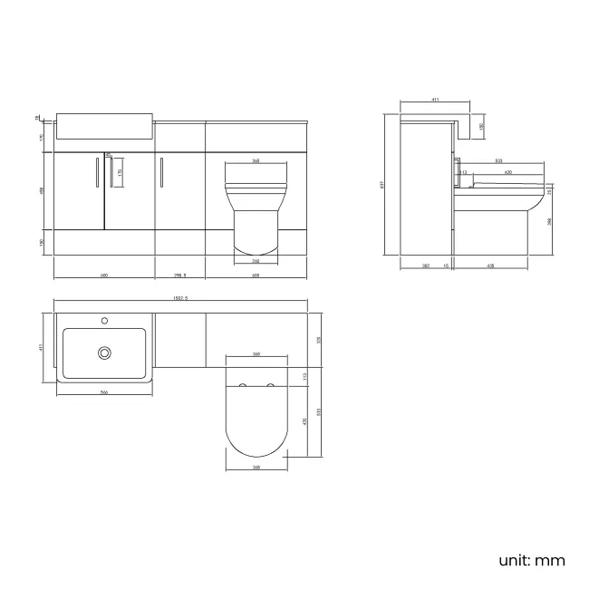 Harper Charcoal Elm Combination Vanity Basin and Miami Toilet 1500mm - Black Accents