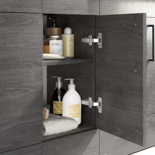 Harper Charcoal Elm Combination Vanity Basin with Marble Top & Miami Toilet 1500mm - Black Accents
