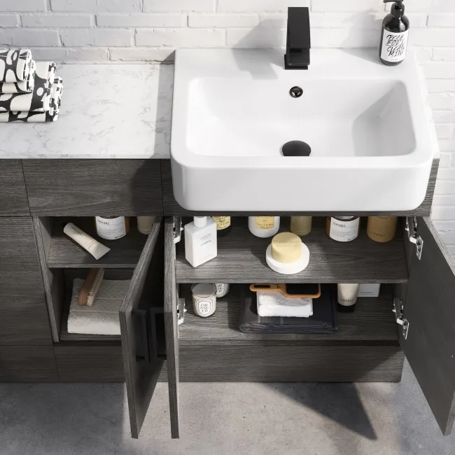 Harper Charcoal Elm Combination Vanity Basin with Marble Top & Miami Toilet 1500mm - Black Accents