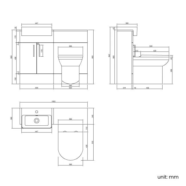 Harper Stone Grey Combination Vanity Basin & Miami Toilet 1000mm - Black Accents