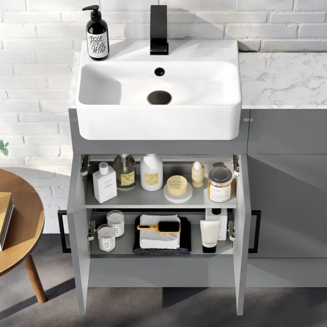 Harper Stone Grey Combination Vanity Basin with Marble Top & Miami Toilet 1000mm - Black Accents
