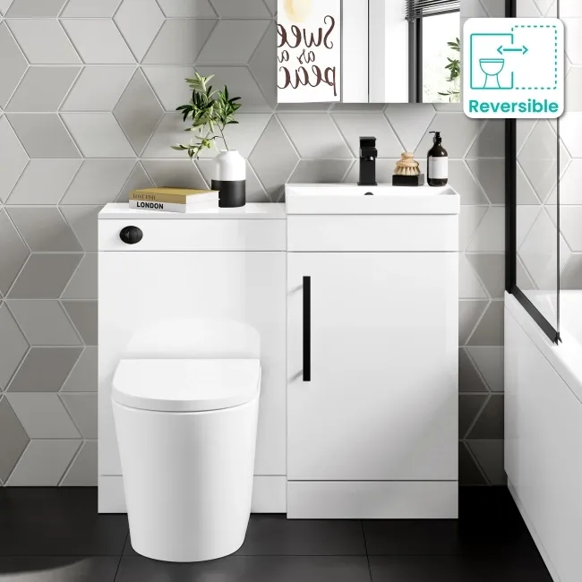 Avon Gloss White Combination Vanity Basin and Boston Toilet 950mm - Black Accents