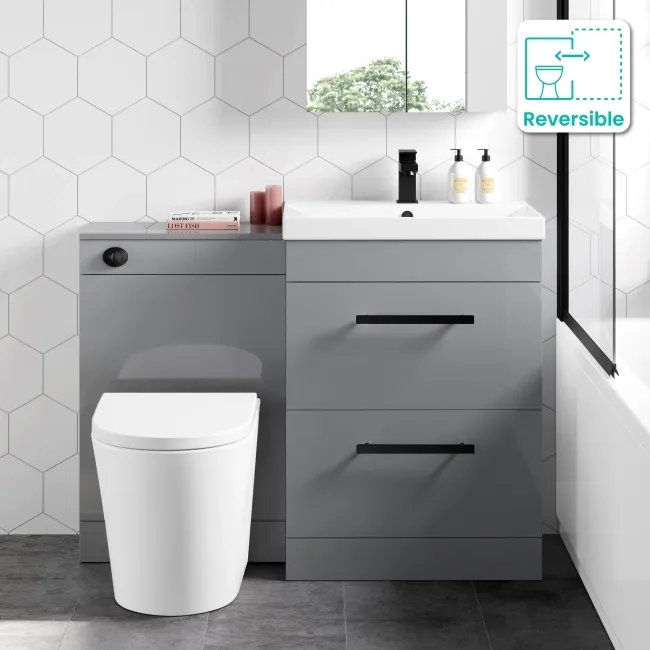 Avon Stone Grey Combination Basin Drawer and Boston Toilet 1100mm - Black Accents