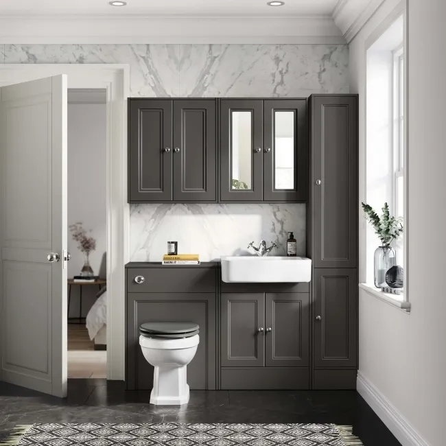 Traditional Graphite Grey Back To Wall Unit and Hudson Toilet with Wooden Seat
