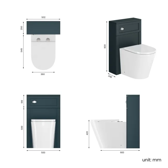 Bermuda Traditional Inky Blue Slimline Back To Wall Unit and Boston Toilet