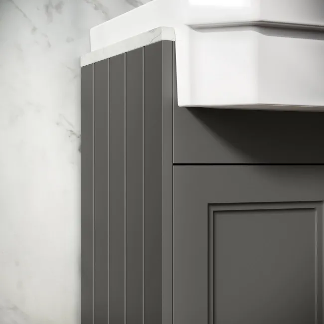 Monaco Graphite Grey Combination Vanity Traditional Basin with Marble Top & Boston Toilet 1200mm - Brushed Brass Accents