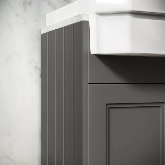 Monaco Graphite Grey Combination Vanity Traditional Basin with Marble Top and Boston Toilet 1500mm - Brass Knurled Handles