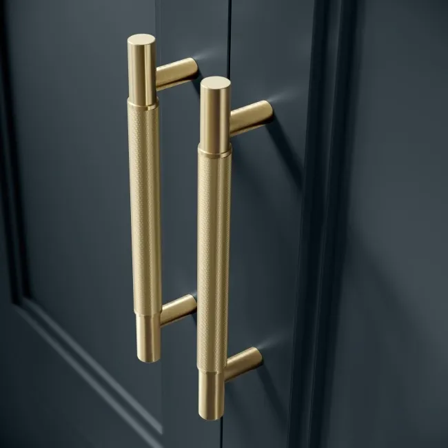 Monaco Inky Blue Basin Vanity and Back To Wall Unit 1500mm (Excludes Pan & Cistern) - Brass Knurled Handles