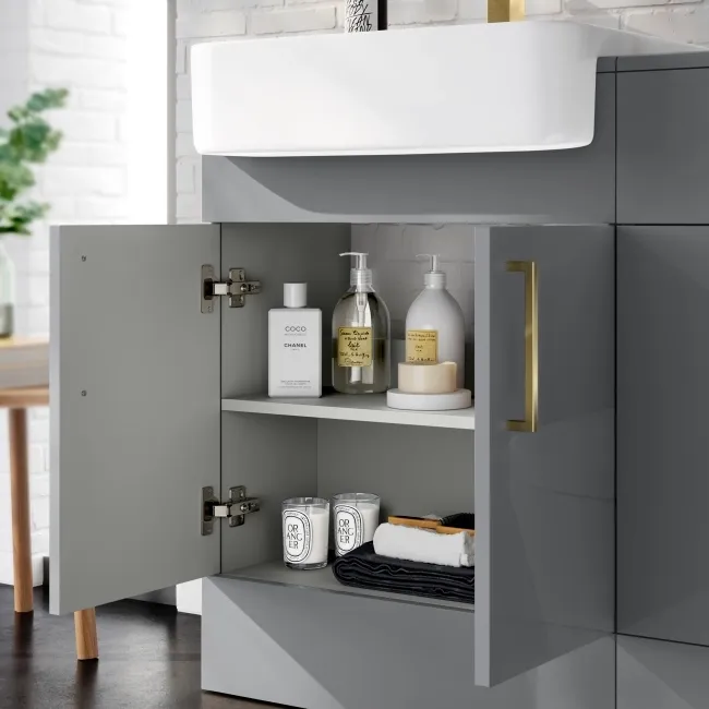Harper Stone Grey Combination Vanity Basin and Houston Toilet 1200mm - Brushed Brass Accents