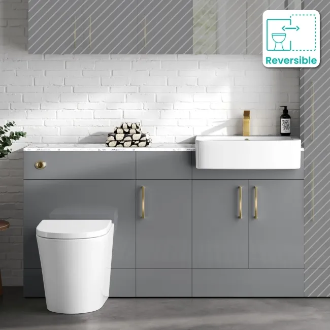 Harper Stone Grey Combination Vanity Basin with Marble Top & Boston Toilet 1500mm - Brushed Brass Accents
