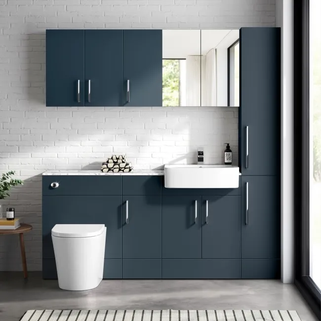 Harper Navy Blue Combination Vanity Basin with Marble Top & Boston Toilet 1500mm