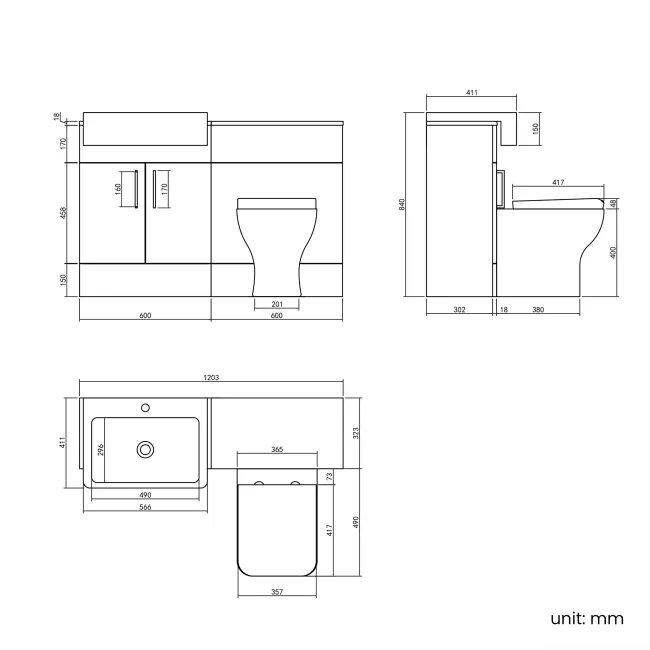 Harper Navy Blue Combination Vanity Basin and Houston Toilet 1200mm - Black Accents