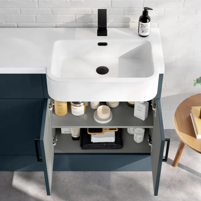 Harper Navy Blue Combination Vanity Basin and Houston Toilet 1200mm - Black Accents - Right Handed
